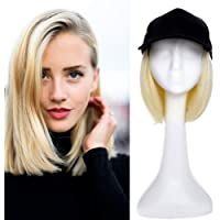 6&quot-(15cm) SEGO Extensiones BOB con Gorra Pelo Sintético Se Ve Natural [Blanqueador Rubio] Liso Pelucas Postizos Baseball…